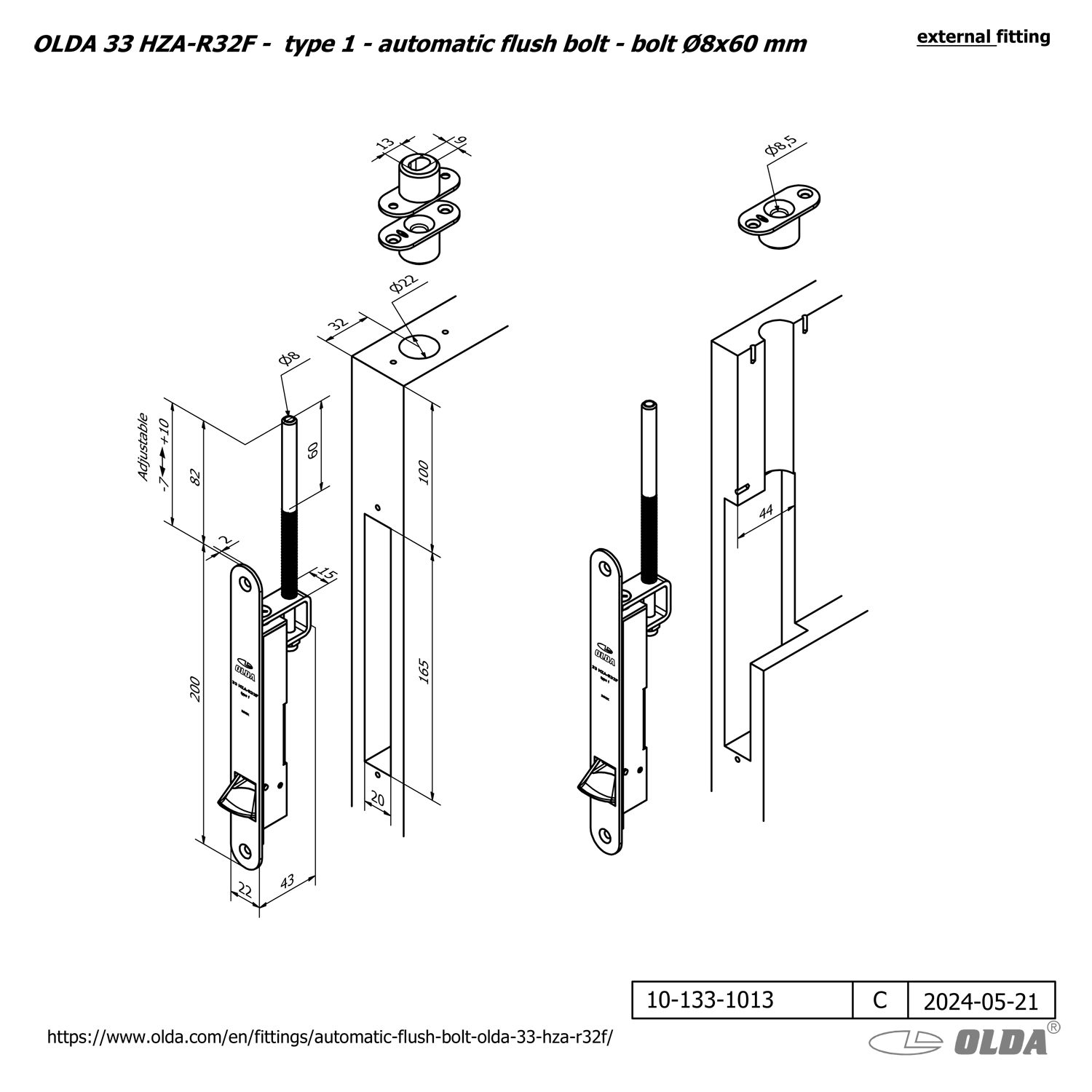 Automatic flush bolt <br>OLDA 33 HZA-R32F