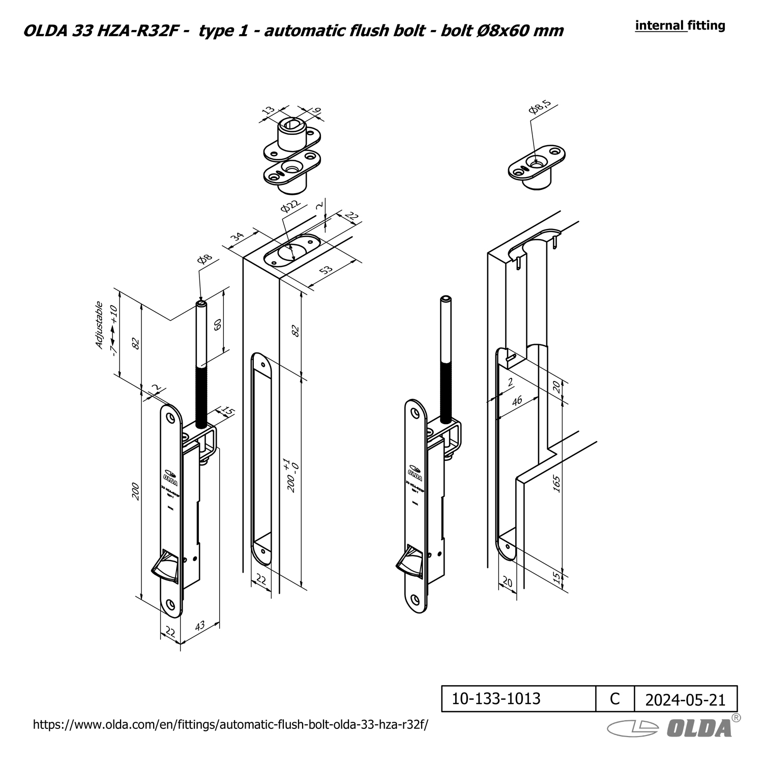 Automatic flush bolt <br>OLDA 33 HZA-R32F
