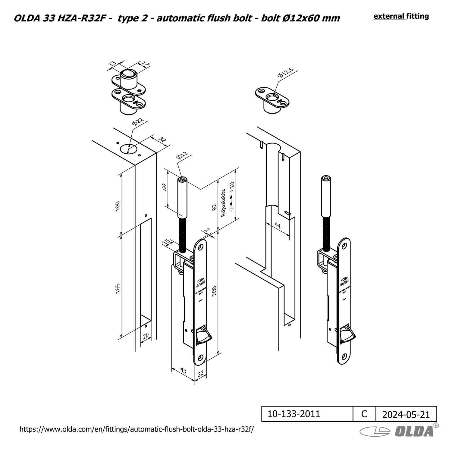 Automatic flush bolt <br>OLDA 33 HZA-R32F