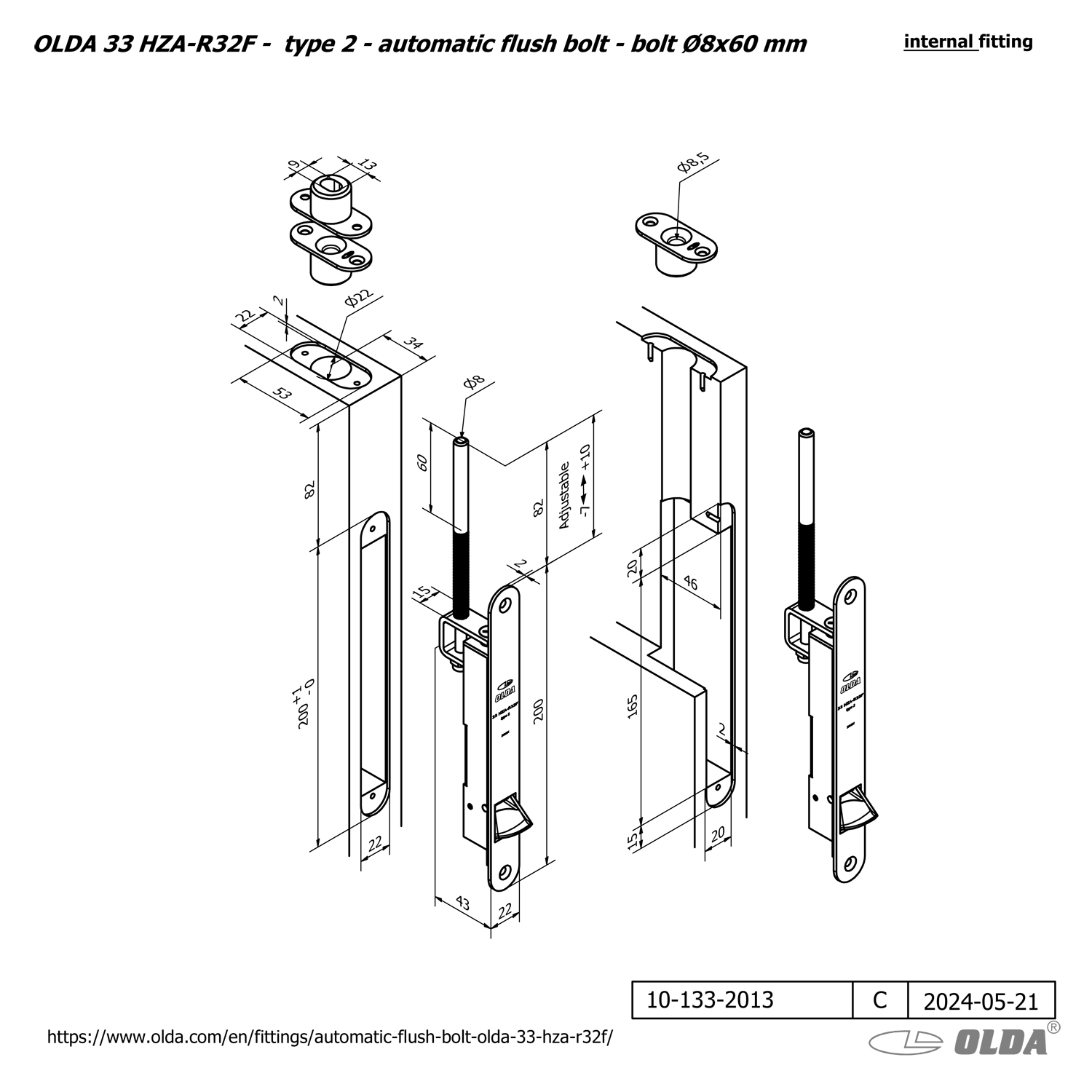 Automatic flush bolt <br>OLDA 33 HZA-R32F